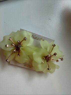 Natasha Couture light green statement earrings with Gold Accents